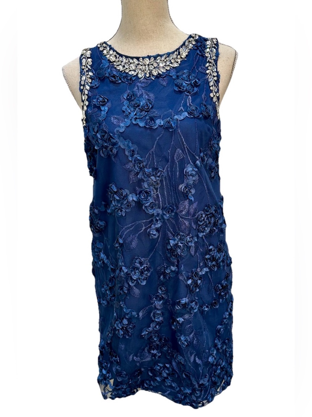 Badgely Mischka Cocktail Dress 2 Floral Rhinestone Gem Trim Bodycon Wedding